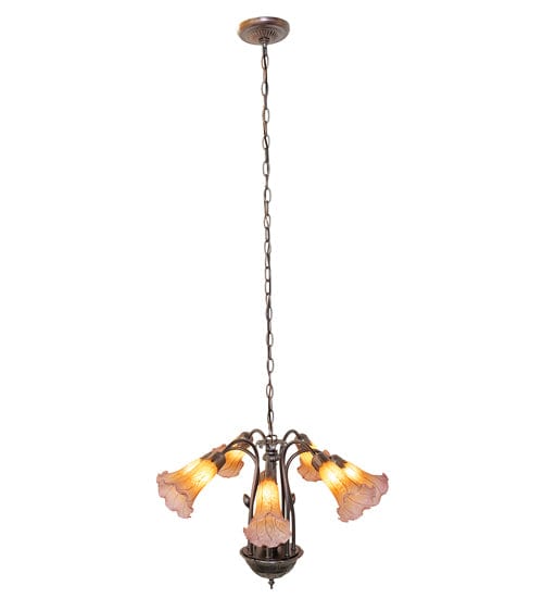 Meyda Lighting 24" Wide Amber/Purple Tiffany Pond Lily 7 Light Chandelier