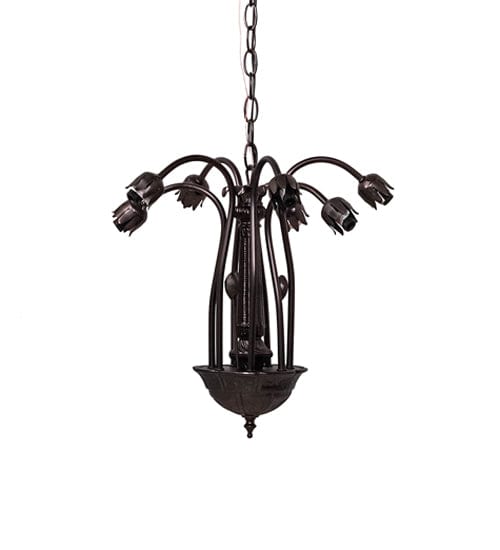 Meyda Lighting 24" Wide Amber/Purple Tiffany Pond Lily 7 Light Chandelier