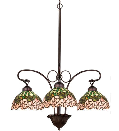 Meyda Lighting 24" Wide Tiffany Cabbage Rose 3 Light Chandelier