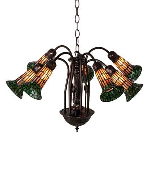 Meyda Lighting 24" Wide Stained Glass Pond Lily 7 Light Chandelier