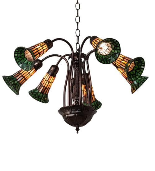 Meyda Lighting 24" Wide Stained Glass Pond Lily 7 Light Chandelier