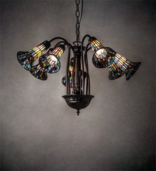 Meyda Lighting 26 Wide Stained Glass Pond Lily 7 Light Chandelier