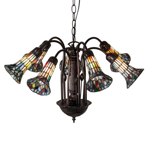 Meyda Lighting 26" Wide Stained Glass Pond Lily 7 Light Chandelier