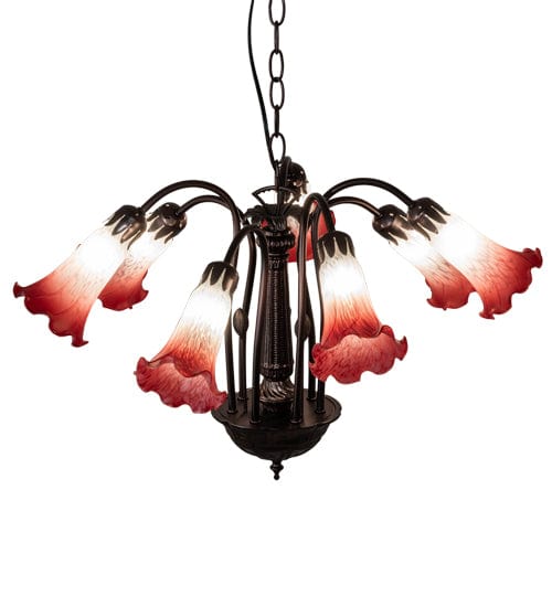 Meyda Lighting 24" Wide Tiffany Pond Lily Ruby/White 7 Light Chandelier