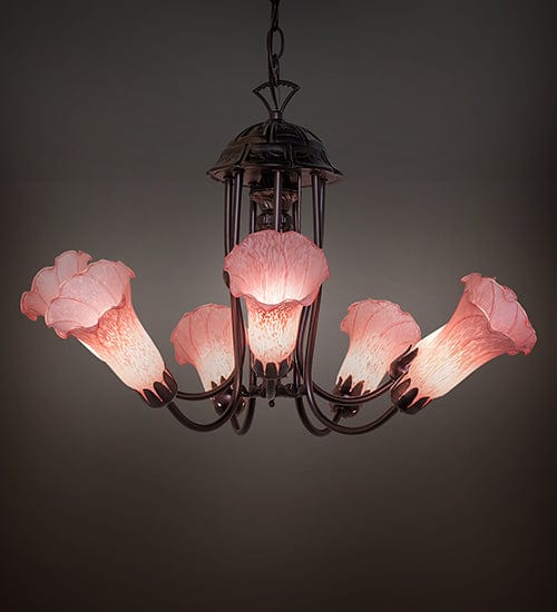 Meyda Lighting 24" Wide Pond Lily Pink 7 Light Chandelier