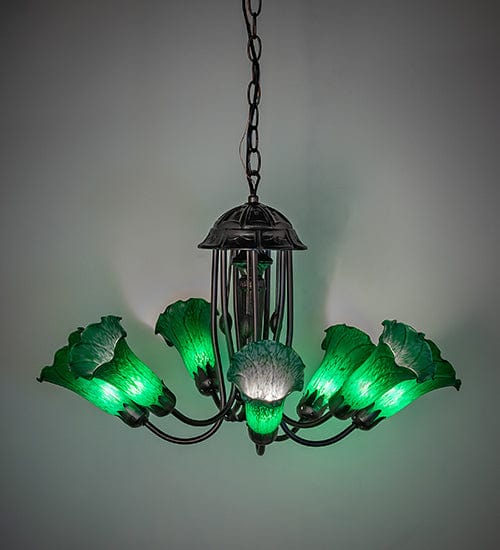 Meyda Lighting 24" Wide Green Tiffany Pond Lily 7 Light Chandelier