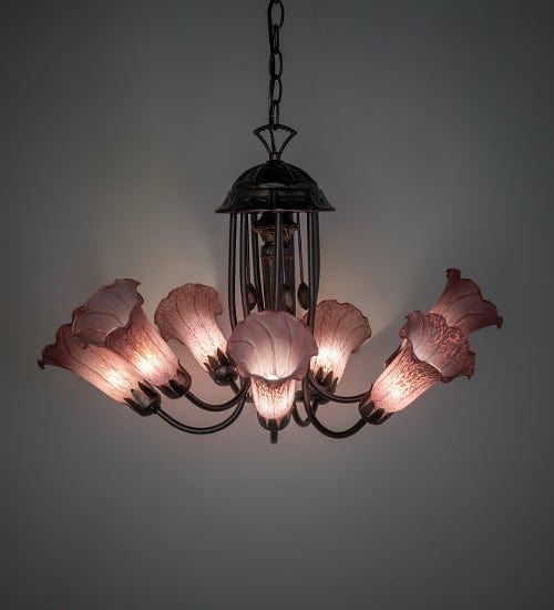 Meyda Lighting 24 Wide Purple Tiffany Pond Lily 7 Light Chandelier