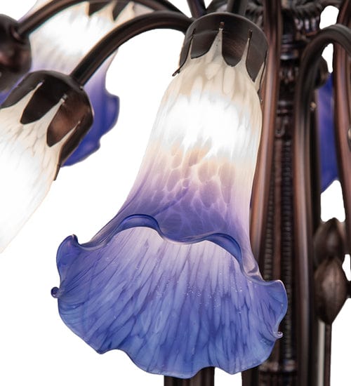 Meyda Lighting 24" Wide Blue/White Tiffany Pond Lily 12 Light Chandelier