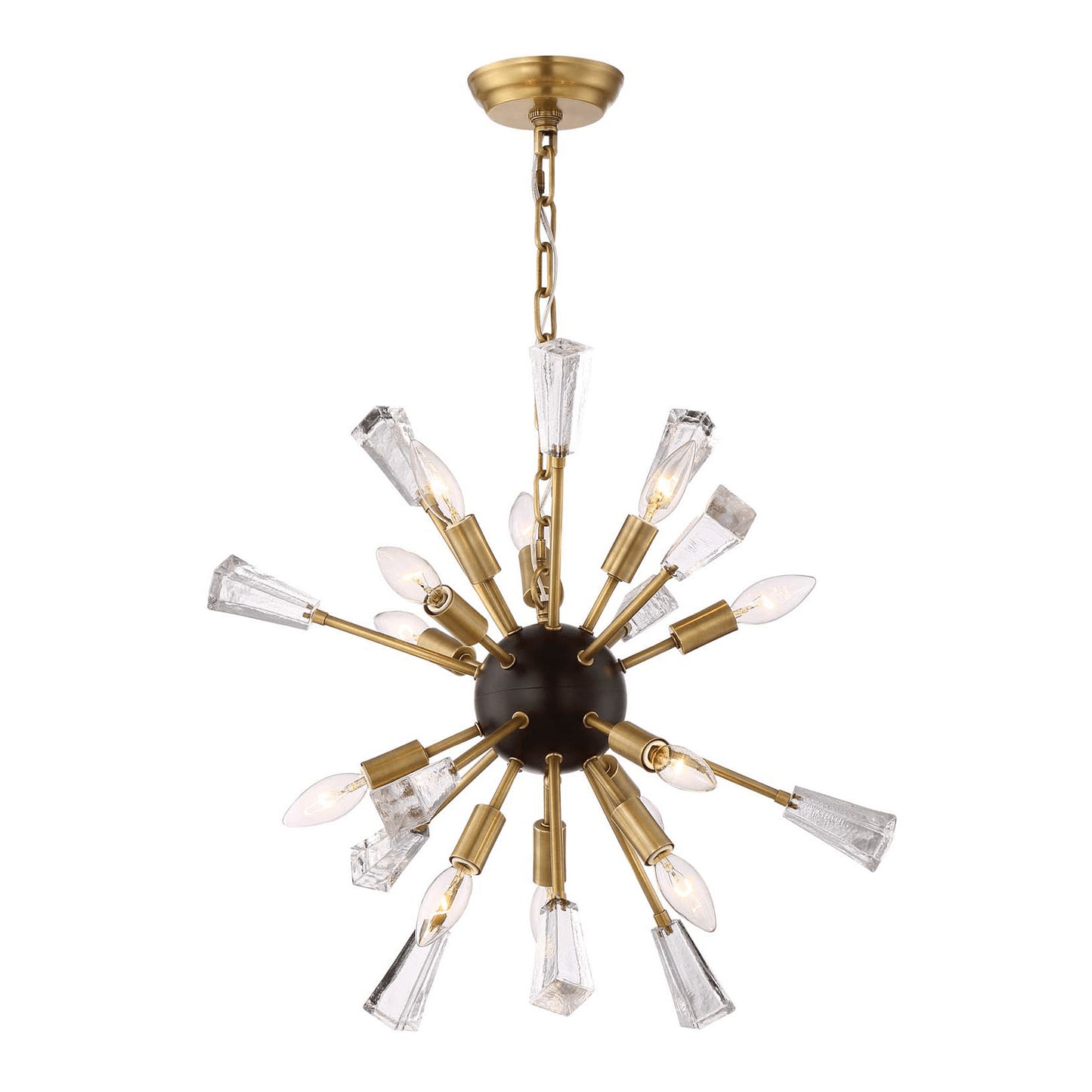 Zeev Lighting 12-Light 24" Aged Brass Rock Crystal Sputnik Chandelier