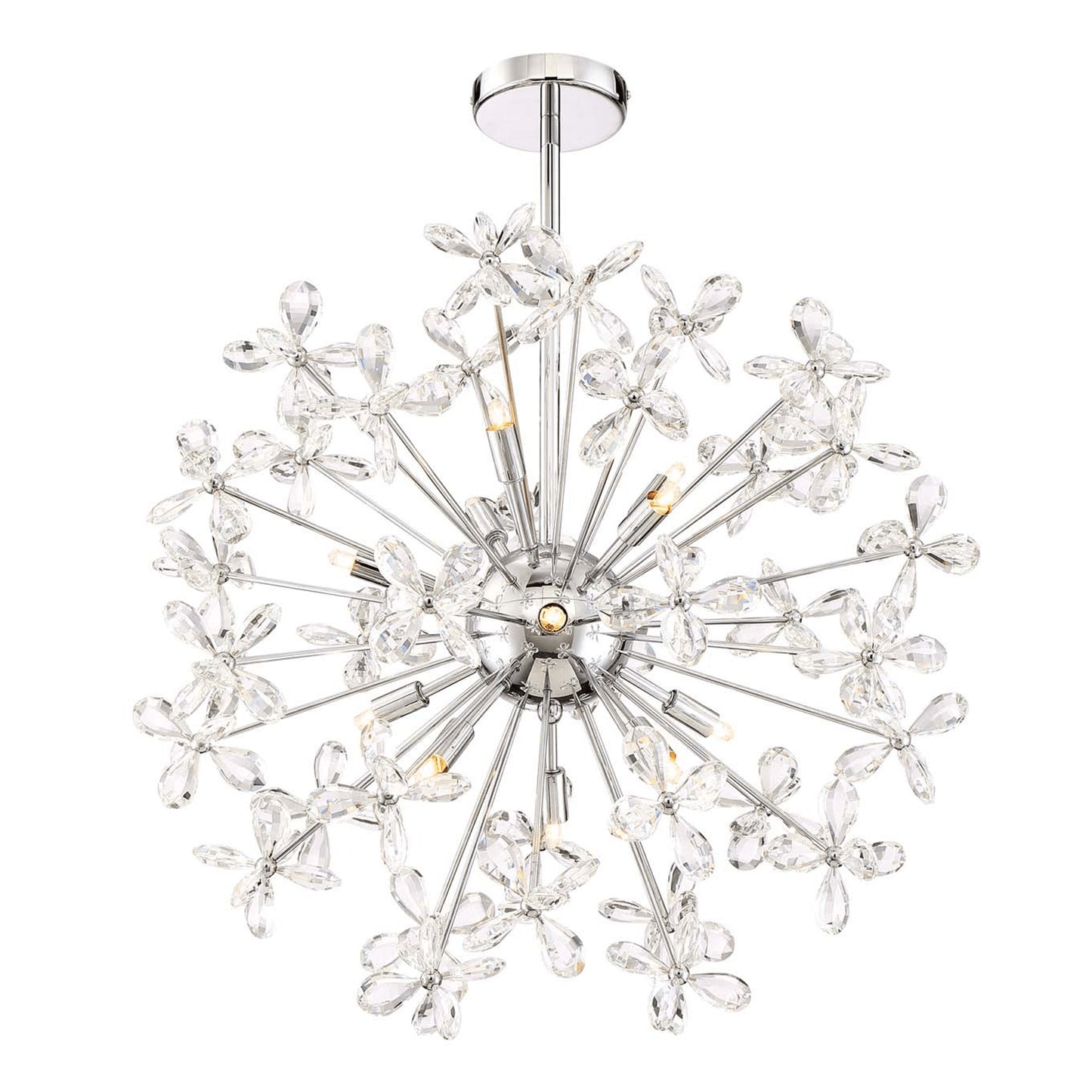 Zeev Lighting 12-Light Floral Crystal Pedal Sputnik Chrome Pendant Light
