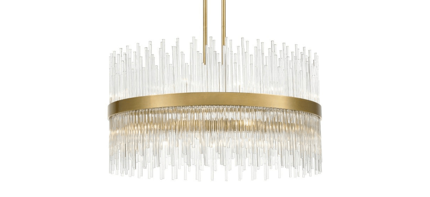 Zeev Lighting 22-Light 32" Sleek Banded Crystal Drum Chandelier