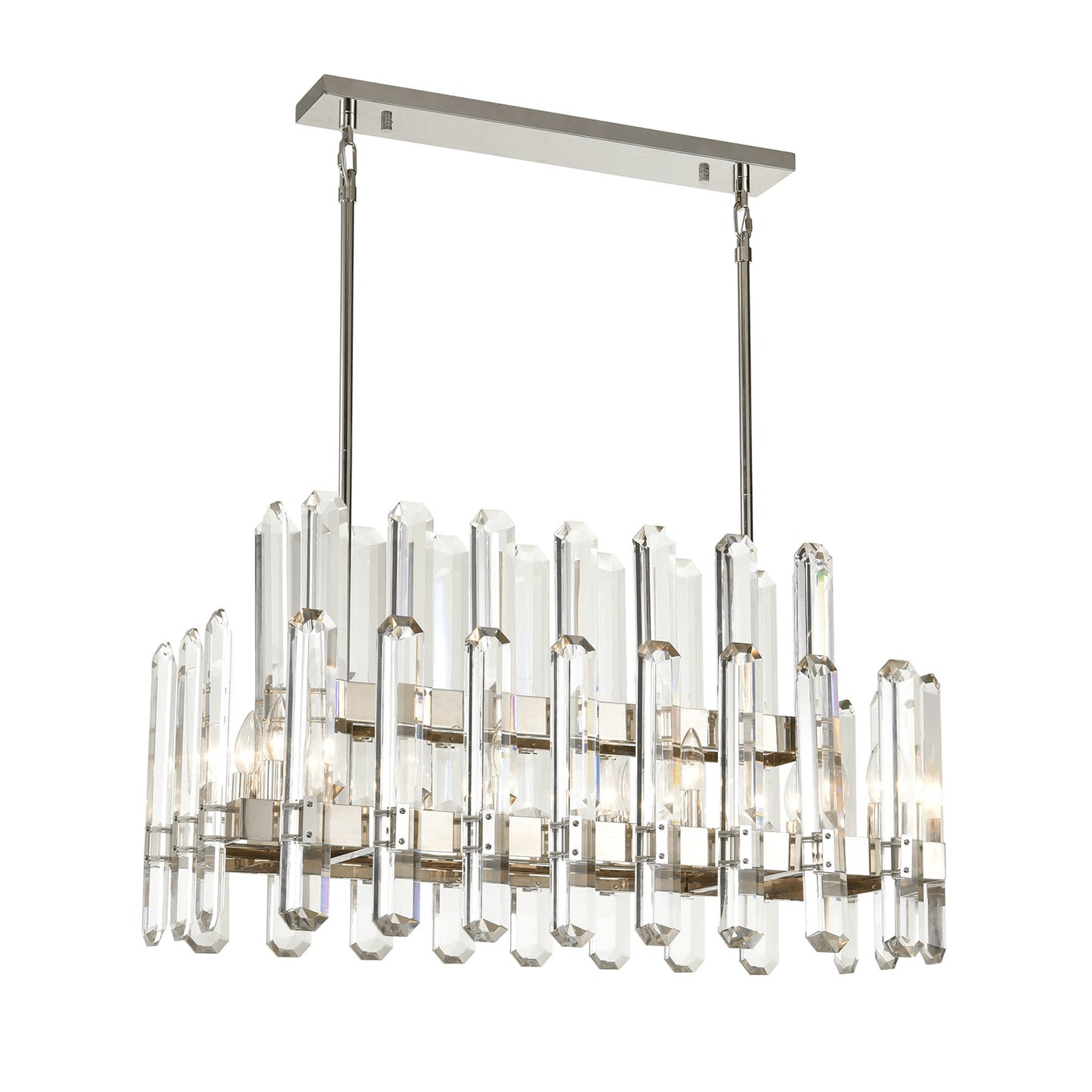 Zeev Lighting 10-Light 36" 2-Tier Polished Nickel Rectangular Crystal Chandelier