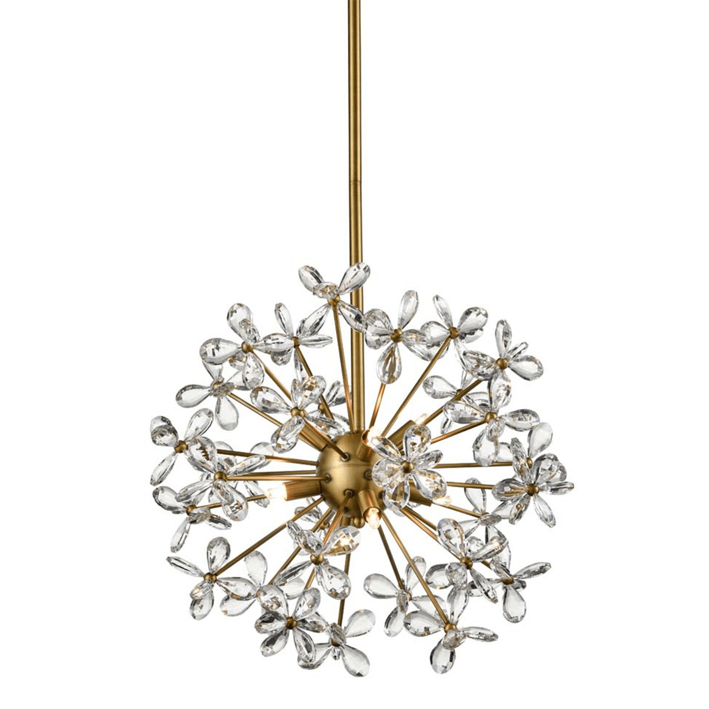 Zeev Lighting 12-Light Floral Crystal Pedal Sputnik Aged Brass Pendant Light