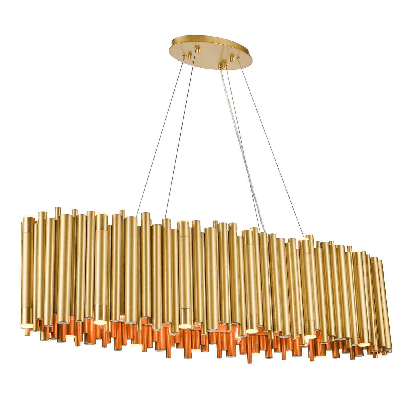 Zeev Lighting 40-Light 51" Modern Oval Organ Pipe Aged Brass Chandelier