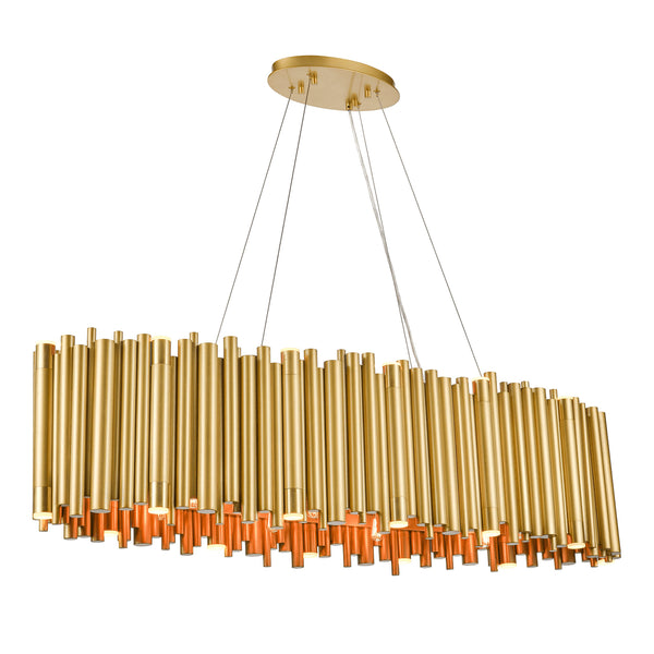 Zeev Lighting 40-Light 51 Modern Oval Organ Pipe Aged Brass Chandelier