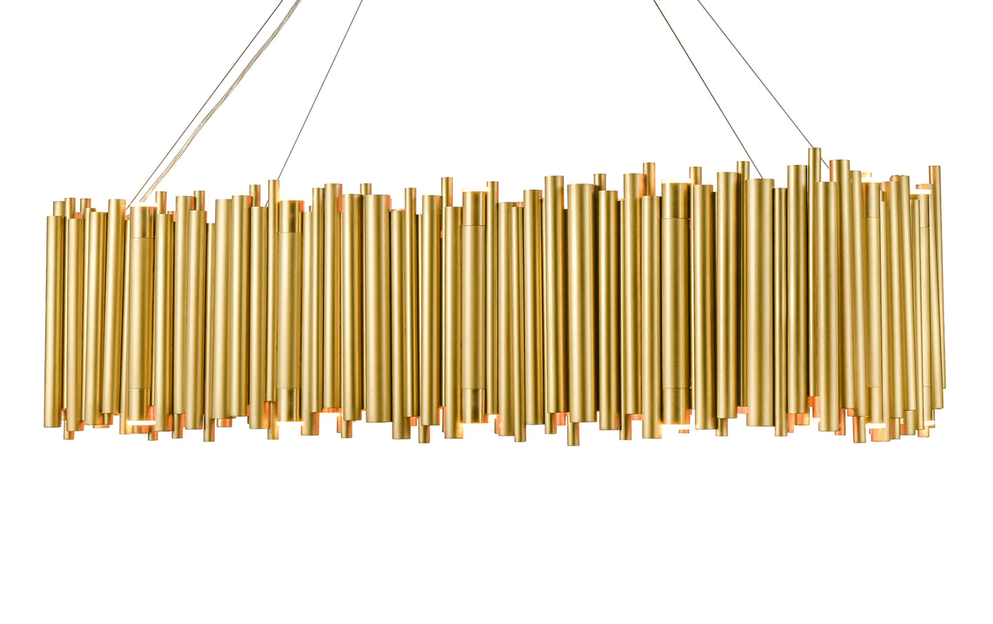 Zeev Lighting 40-Light 48" Modern Rectangular Organ Pipe Aged Brass Chandelier