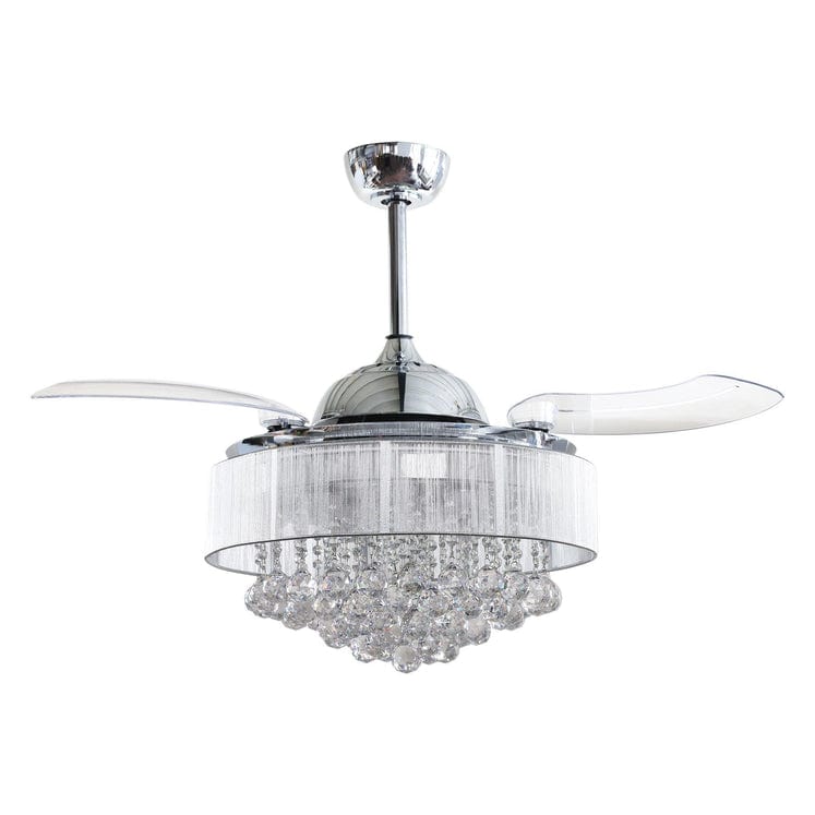 Parrot Uncle 42" Broxburne Modern Chrome Downrod Mount Crystal Ceiling Fan with Lighting and Remote Control