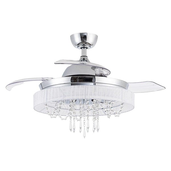 Parrot Uncle 42 Modern Chrome Downrod Mount Crystal Ceiling Fan with Lighting and Remote Control