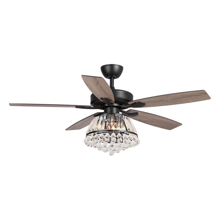 Parrot Uncle 52" Walnut Modern Downrod Mount Reversible Crystal Ceiling Fan with Lighting and Remote Control