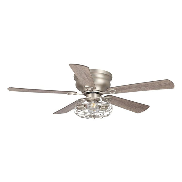 Parrot Uncle 48 Thurber Industrial Satin Nickel Flush Mount Reversible Ceiling Fan with Lighting and Remote Control