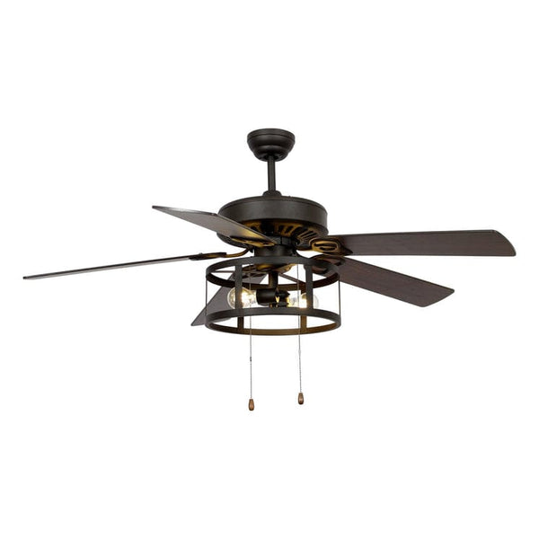 Parrot Uncle 52 Urbana Downrod Mount Reversible Industrial Ceiling Fan with Lighting and Pull Chain
