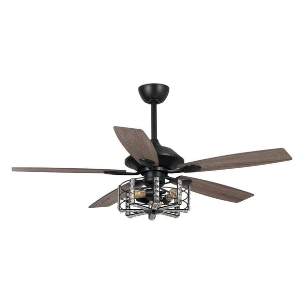 Parrot Uncle 52 Vaughn Industrial Downrod Mount Reversible Crystal Ceiling Fan with Lighting and Remote Control