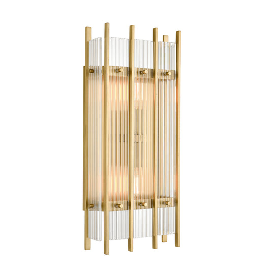 Zeev Lighting 2-Light Fluted Glass Panel Aged Brass Vertical Wall Sconce