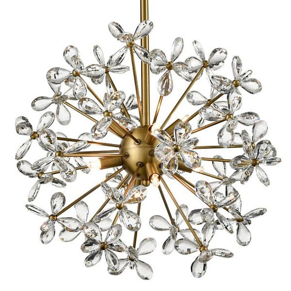 Zeev Lighting 12-Light Floral Crystal Pedal Sputnik Aged Brass Pendant Light