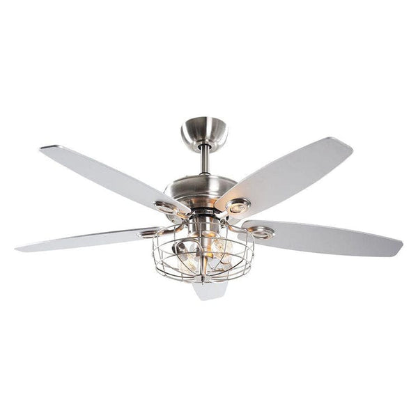 Parrot Uncle 52 Kyla Industrial Brushed Nickel Downrod Mount Reversible Ceiling Fan with Lighting and Remote Control