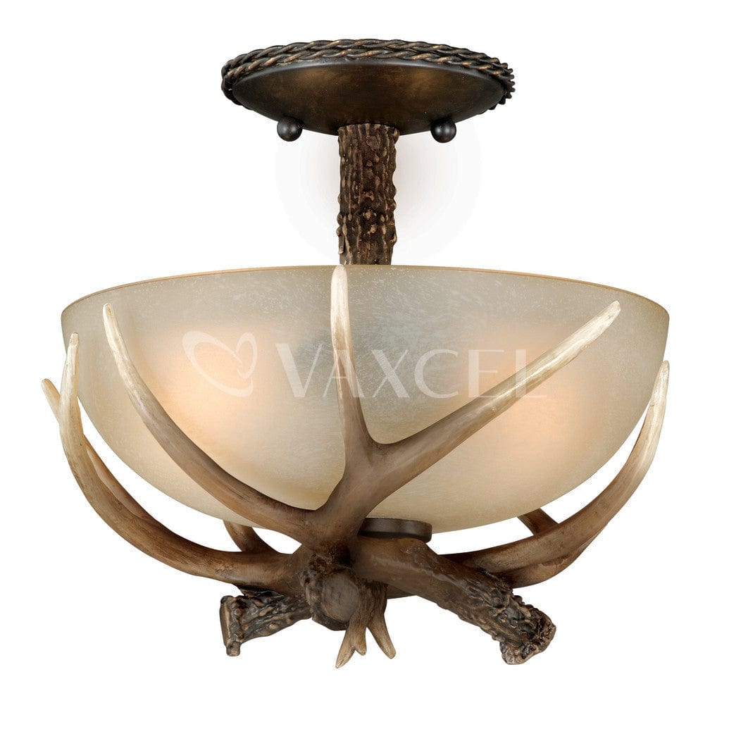 Yoho 12-in Antler Semi Flush Ceiling Light Black Walnut