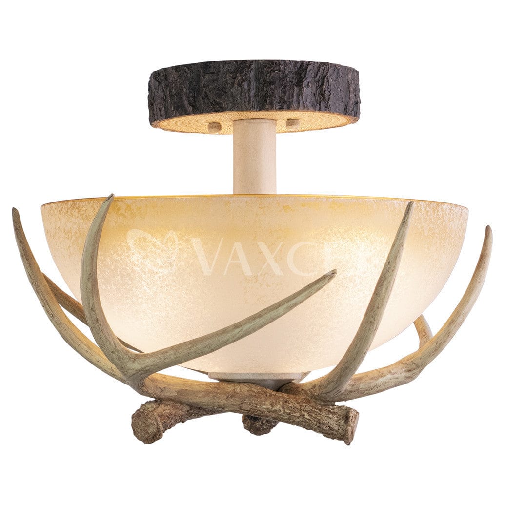 Lodge 16-in Antler Semi Flush Ceiling Light Noachian Stone