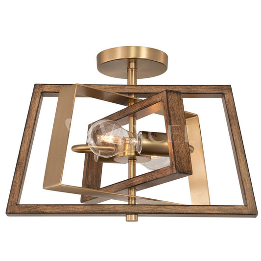 Dunning 16-in. 2 Light Semi-Flush Mount Natural Brass and Burnished Chestnut